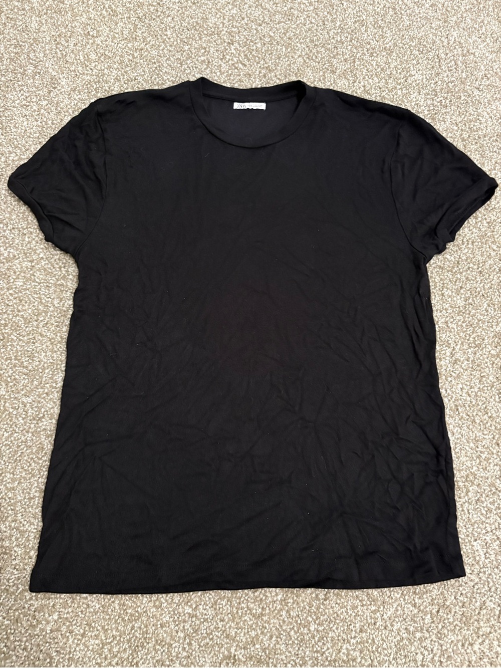 Zara Black Short-Sleeve Knit Crewneck Tee